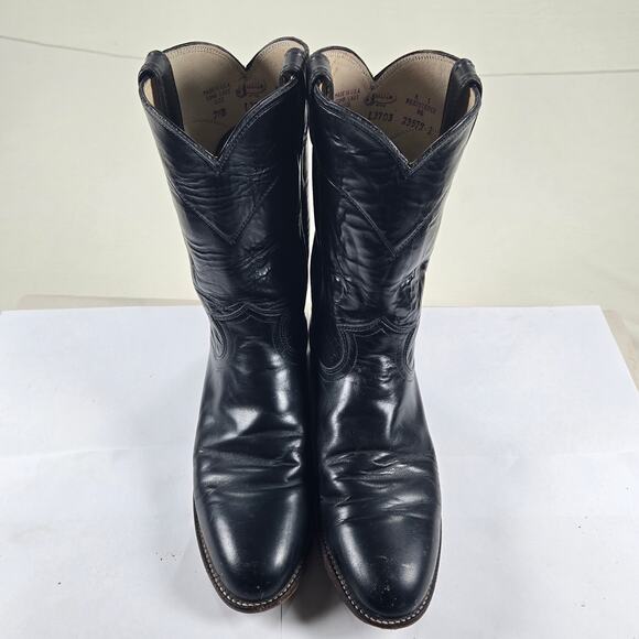 Vintage Justin Classic Roper Cowhide Western Black‎ Boots Women's Size 7.5B - Picture 3 of 9